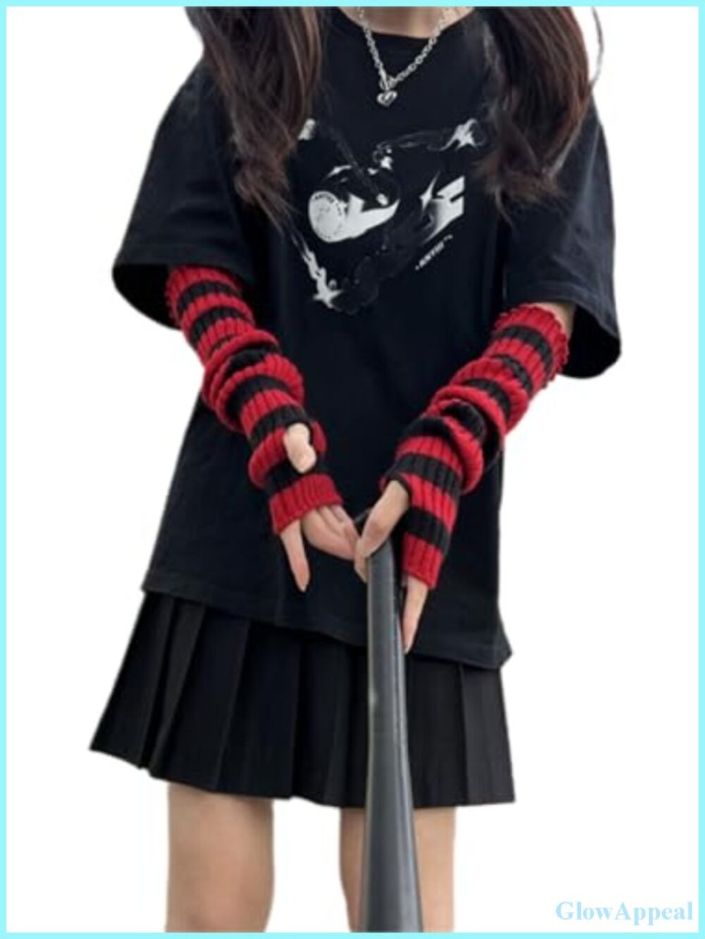 Striped Knit Arm Warmers Fingerless Gloves Y2K Punk Emo Accessories